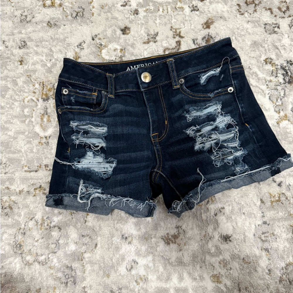 American Eagle Outfitters Distressed Dark Blue Denim Shorts